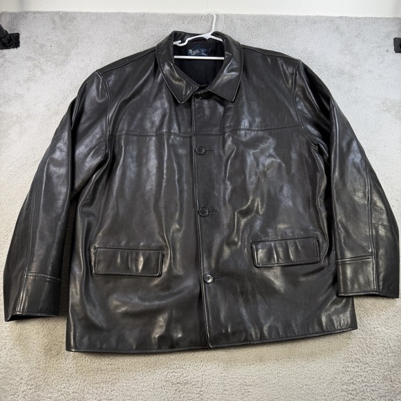Vintage Polo Ralph Lauren Leather Jacket Mens 2XL Black Wool Lined